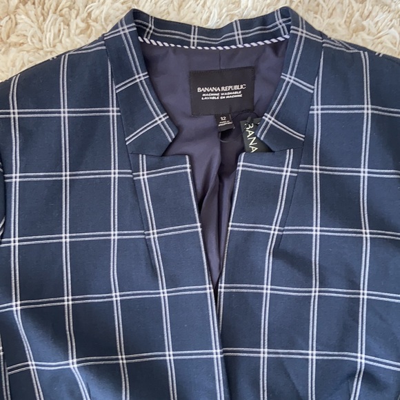 Banana Republic Navy Blue Bell Sleeve Plaid Blazer - Picture 2 of 13